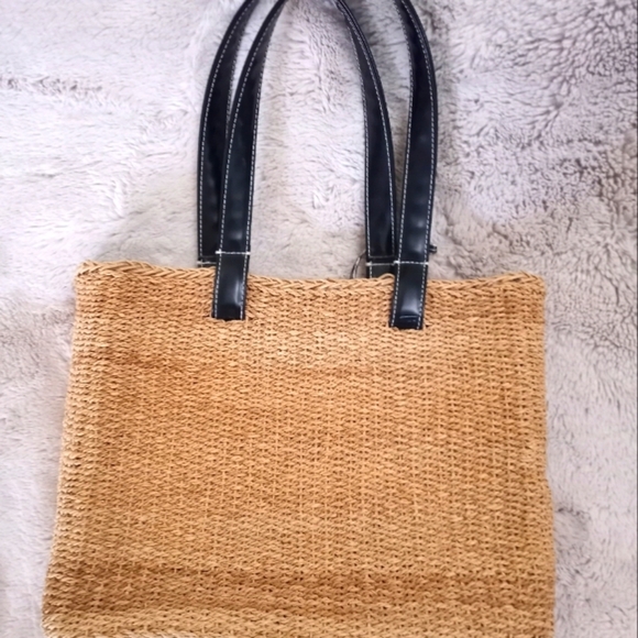 Polo Jeans Company Ralph Lauren Preppy Straw Bag Black Patent Straps - Picture 3 of 8